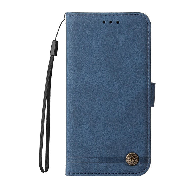 Supporting Stand Card Slots Phone Flip Case Retro Tree Pattern Metal Button Decor Wallet PU Leather+TPU Cover for Google Pixel 6 Pro - Blue