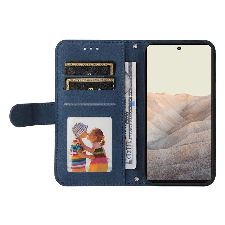 Supporting Stand Card Slots Phone Flip Case Retro Tree Pattern Metal Button Decor Wallet PU Leather+TPU Cover for Google Pixel 6 Pro - Blue