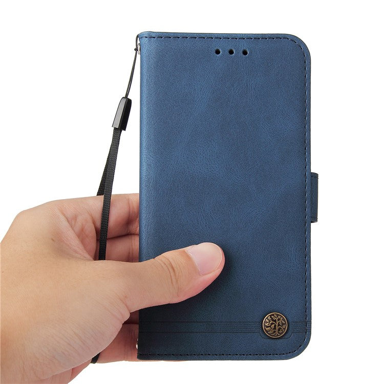 Supporting Stand Card Slots Phone Flip Case Retro Tree Pattern Metal Button Decor Wallet PU Leather+TPU Cover for Google Pixel 6 Pro - Blue