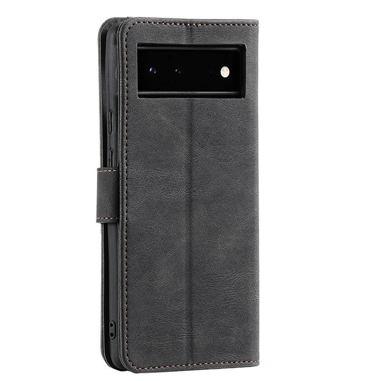 Protective Cover Splicing PU Leather and TPU Phone Flip Case Stitching Skin-touch Stand Wallet for Google Pixel 6 - Black