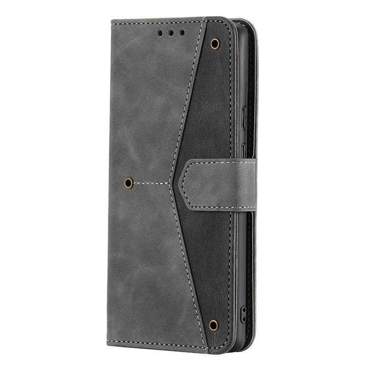 Protective Cover Splicing PU Leather and TPU Phone Flip Case Stitching Skin-touch Stand Wallet for Google Pixel 6 - Grey