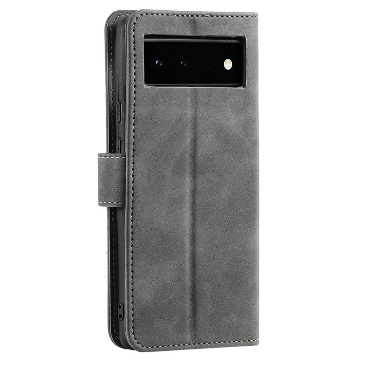 Protective Cover Splicing PU Leather and TPU Phone Flip Case Stitching Skin-touch Stand Wallet for Google Pixel 6 - Grey