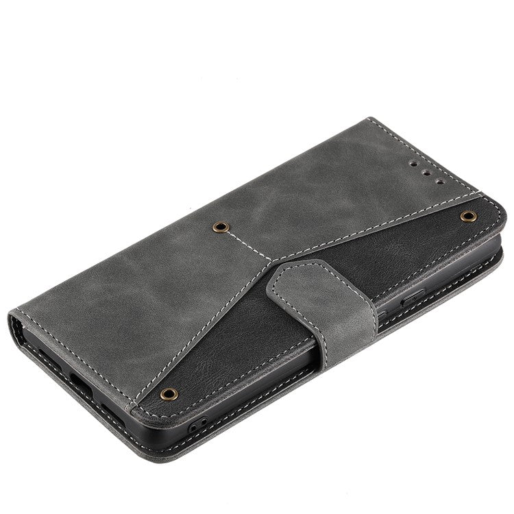 Protective Cover Splicing PU Leather and TPU Phone Flip Case Stitching Skin-touch Stand Wallet for Google Pixel 6 - Grey