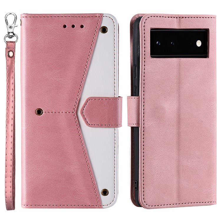 Protective Cover Splicing PU Leather and TPU Phone Flip Case Stitching Skin-touch Stand Wallet for Google Pixel 6 - Pink