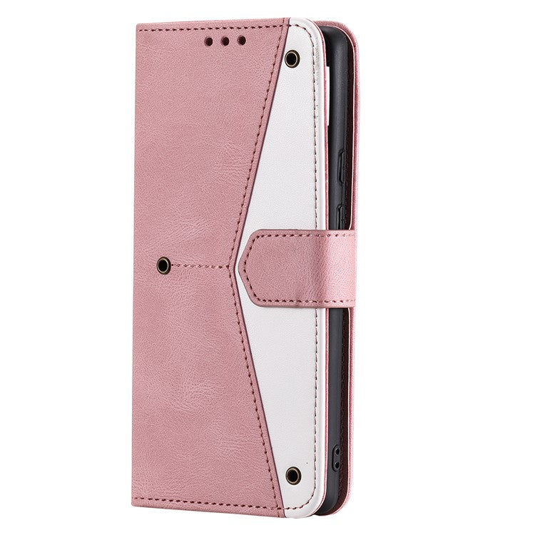 Protective Cover Splicing PU Leather and TPU Phone Flip Case Stitching Skin-touch Stand Wallet for Google Pixel 6 - Pink