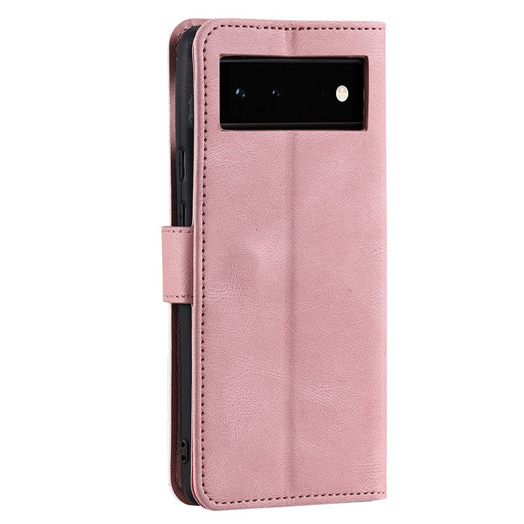 Protective Cover Splicing PU Leather and TPU Phone Flip Case Stitching Skin-touch Stand Wallet for Google Pixel 6 - Pink