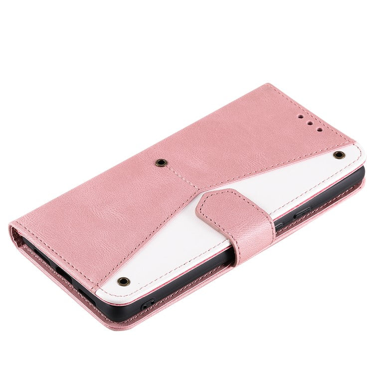 Protective Cover Splicing PU Leather and TPU Phone Flip Case Stitching Skin-touch Stand Wallet for Google Pixel 6 - Pink