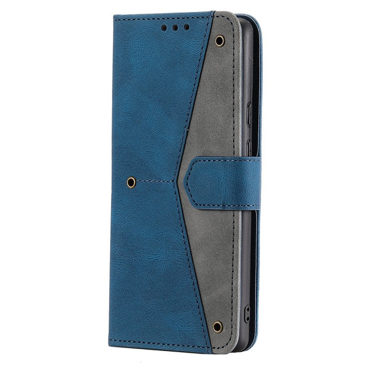 Protective Cover Splicing PU Leather and TPU Phone Flip Case Stitching Skin-touch Stand Wallet for Google Pixel 6 - Blue