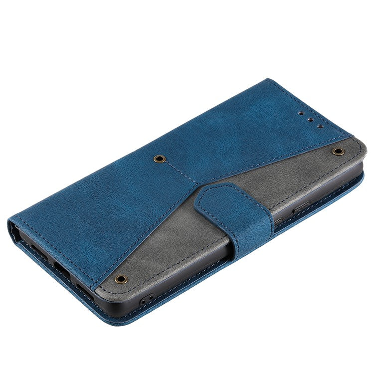 Protective Cover Splicing PU Leather and TPU Phone Flip Case Stitching Skin-touch Stand Wallet for Google Pixel 6 - Blue