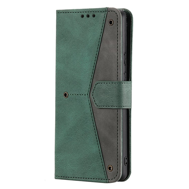 Protective Cover Splicing PU Leather and TPU Phone Flip Case Stitching Skin-touch Stand Wallet for Google Pixel 6 - Green