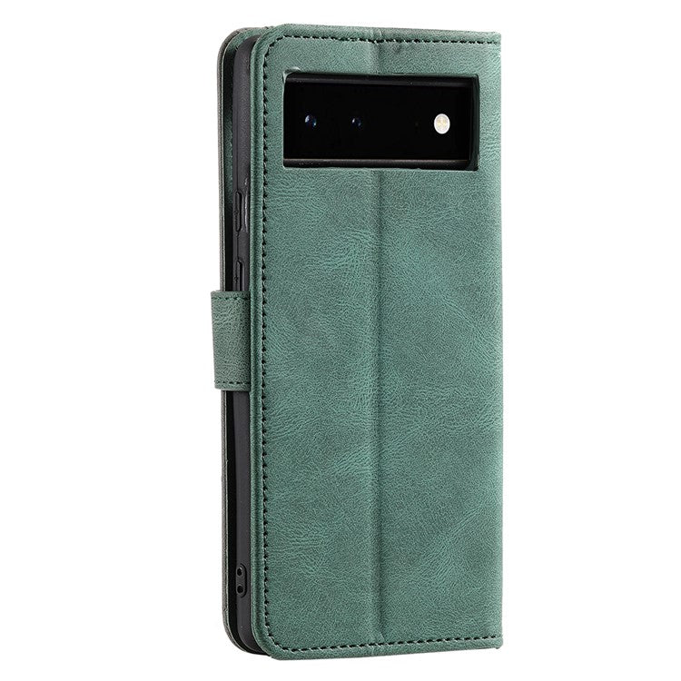 Protective Cover Splicing PU Leather and TPU Phone Flip Case Stitching Skin-touch Stand Wallet for Google Pixel 6 - Green