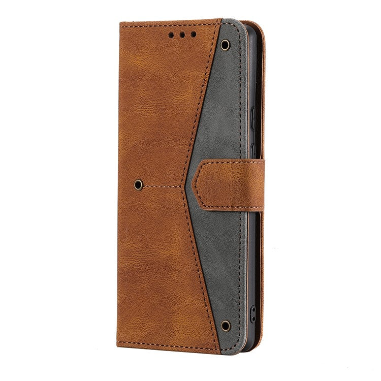 Protective Cover Splicing PU Leather and TPU Phone Flip Case Stitching Skin-touch Stand Wallet for Google Pixel 6 - Brown