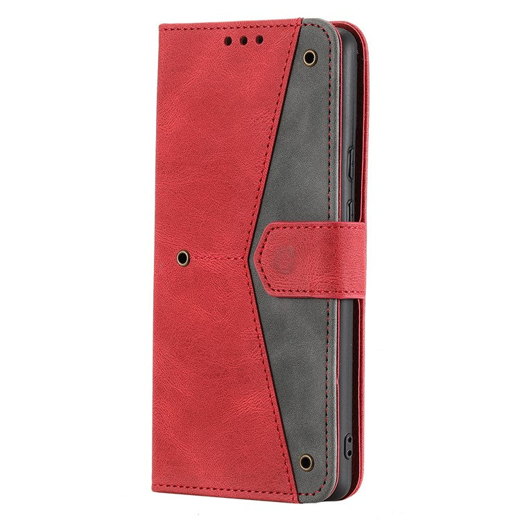 Protective Cover Splicing PU Leather and TPU Phone Flip Case Stitching Skin-touch Stand Wallet for Google Pixel 6 - Red