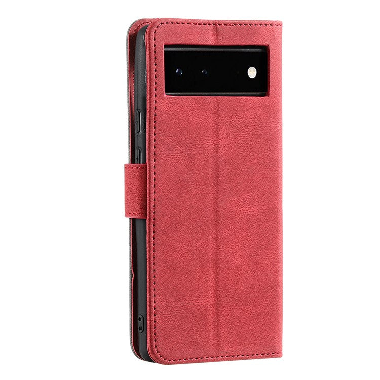 Protective Cover Splicing PU Leather and TPU Phone Flip Case Stitching Skin-touch Stand Wallet for Google Pixel 6 - Red