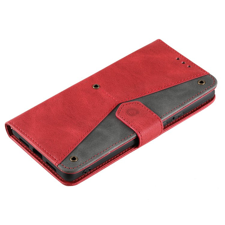 Protective Cover Splicing PU Leather and TPU Phone Flip Case Stitching Skin-touch Stand Wallet for Google Pixel 6 - Red