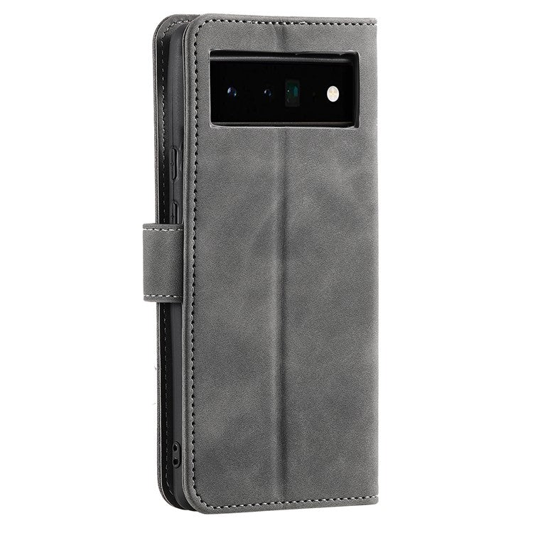 Splicing PU Leather and TPU Phone Flip Case Stitching Skin-touch Stand Wallet Phone Protective Cover for Google Pixel 6 Pro - Grey