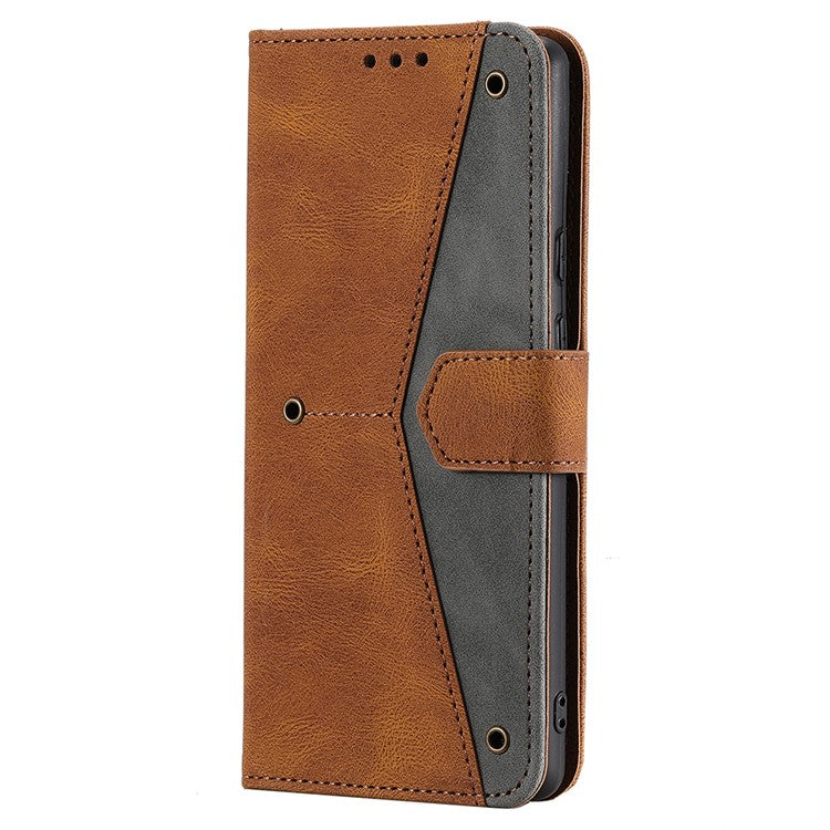 Splicing PU Leather and TPU Phone Flip Case Stitching Skin-touch Stand Wallet Phone Protective Cover for Google Pixel 6 Pro - Brown