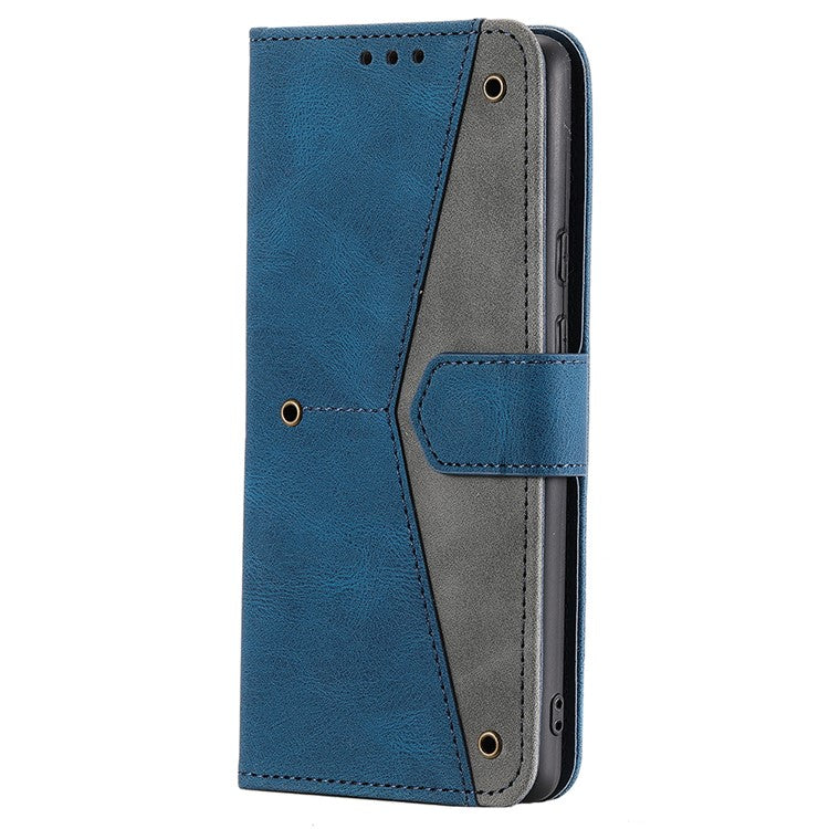 Splicing PU Leather and TPU Phone Flip Case Stitching Skin-touch Stand Wallet Phone Protective Cover for Google Pixel 6 Pro - Blue