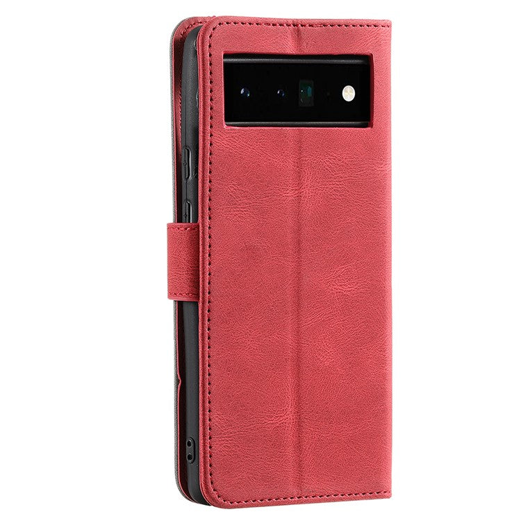 Splicing PU Leather and TPU Phone Flip Case Stitching Skin-touch Stand Wallet Phone Protective Cover for Google Pixel 6 Pro - Red