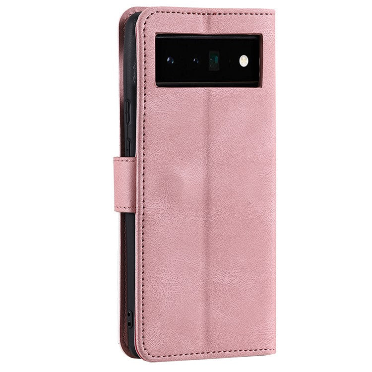 Splicing PU Leather and TPU Phone Flip Case Stitching Skin-touch Stand Wallet Phone Protective Cover for Google Pixel 6 Pro - Pink