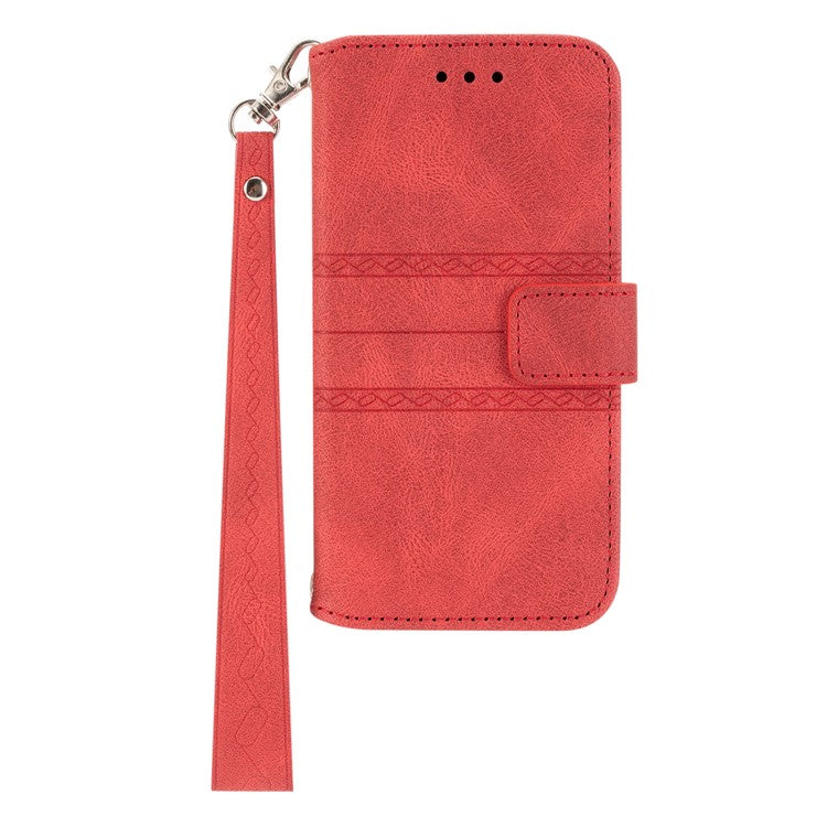 Short Lanyard Soft PU Leather and TPU Imprinted Pattern Wallet Phone Case Cover with Stand for Google Pixel 6 - Red