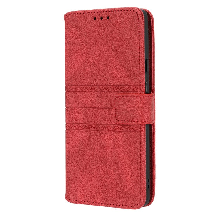 Short Lanyard Soft PU Leather and TPU Imprinted Pattern Wallet Phone Case Cover with Stand for Google Pixel 6 - Red