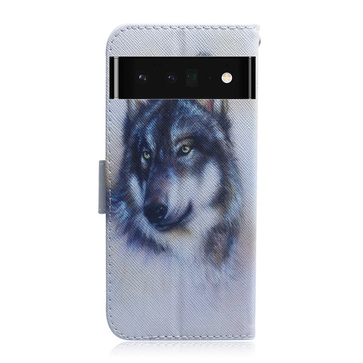 PU Leather Pattern Printing Folio Flip Case Wallet Stand Soft TPU Inner Phone Cover for Google Pixel 6 Pro - Wolf