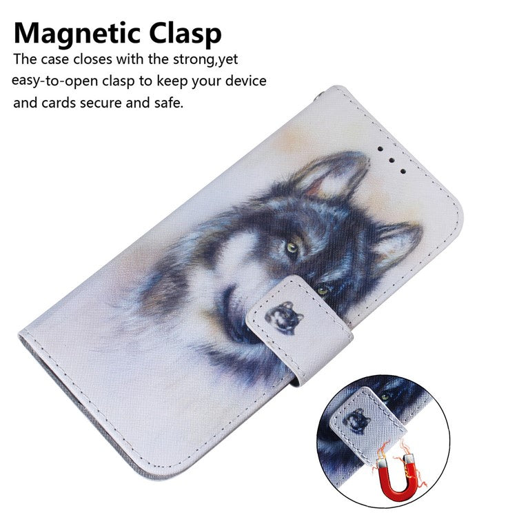 PU Leather Pattern Printing Folio Flip Case Wallet Stand Soft TPU Inner Phone Cover for Google Pixel 6 Pro - Wolf