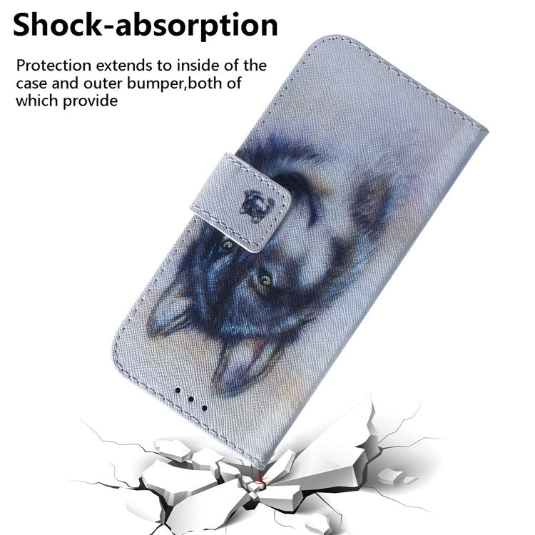 PU Leather Pattern Printing Folio Flip Case Wallet Stand Soft TPU Inner Phone Cover for Google Pixel 6 Pro - Wolf