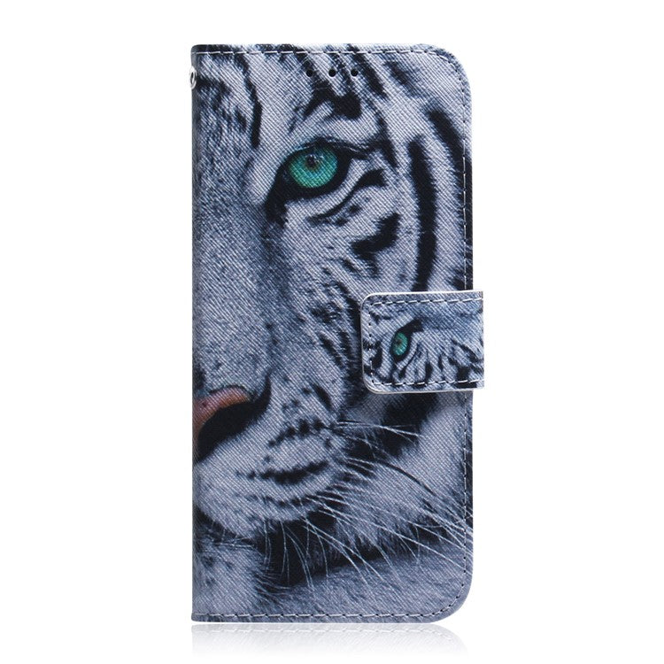 PU Leather Pattern Printing Folio Flip Case Wallet Stand Soft TPU Inner Phone Cover for Google Pixel 6 Pro - Tiger Head