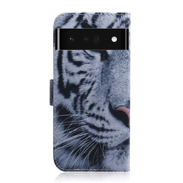 PU Leather Pattern Printing Folio Flip Case Wallet Stand Soft TPU Inner Phone Cover for Google Pixel 6 Pro - Tiger Head