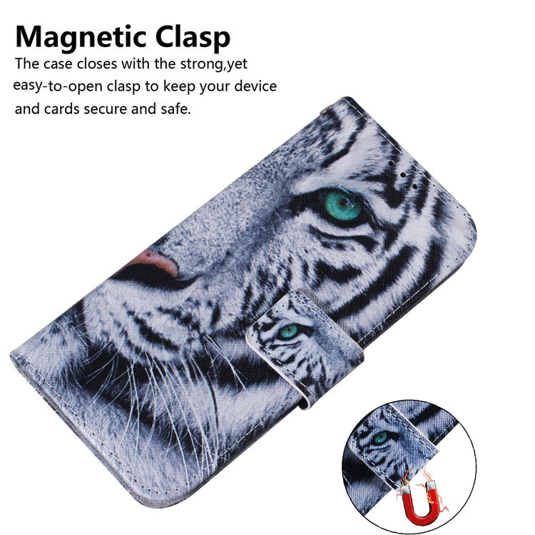 PU Leather Pattern Printing Folio Flip Case Wallet Stand Soft TPU Inner Phone Cover for Google Pixel 6 Pro - Tiger Head