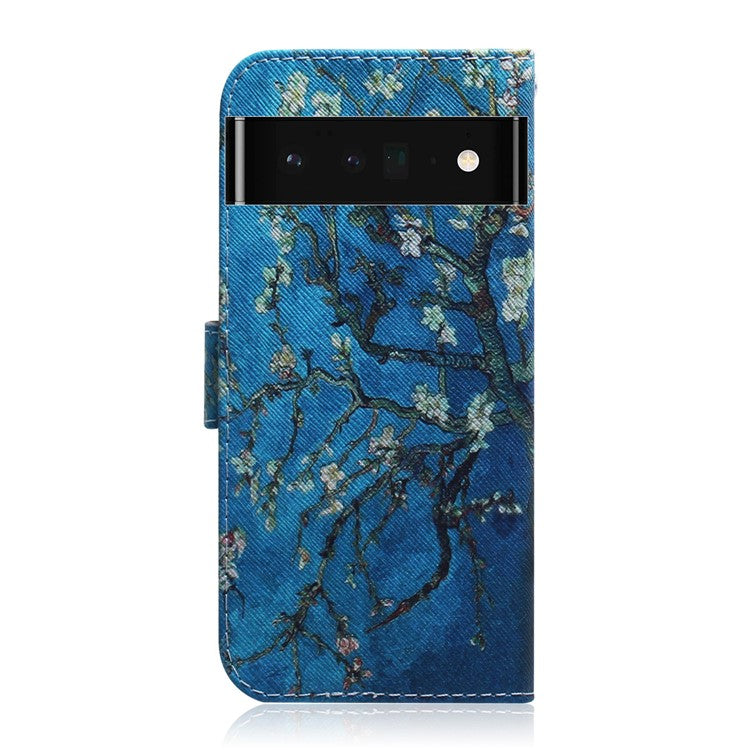 PU Leather Pattern Printing Folio Flip Case Wallet Stand Soft TPU Inner Phone Cover for Google Pixel 6 Pro - Apricot Blossom