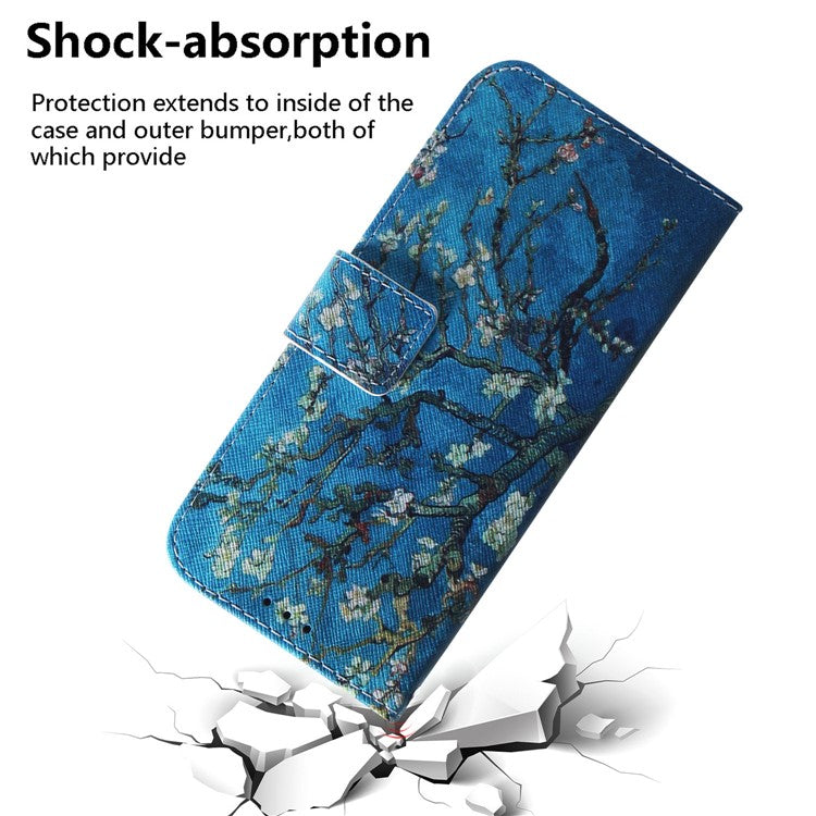 PU Leather Pattern Printing Folio Flip Case Wallet Stand Soft TPU Inner Phone Cover for Google Pixel 6 Pro - Apricot Blossom