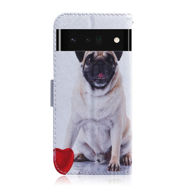 PU Leather Pattern Printing Folio Flip Case Wallet Stand Soft TPU Inner Phone Cover for Google Pixel 6 Pro - Pug