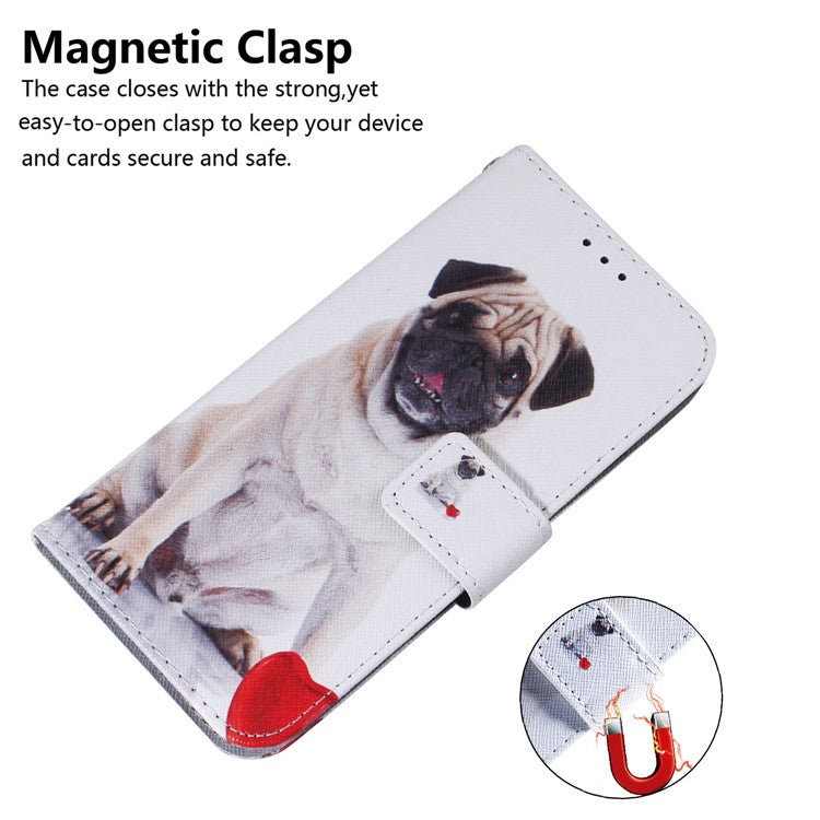 PU Leather Pattern Printing Folio Flip Case Wallet Stand Soft TPU Inner Phone Cover for Google Pixel 6 Pro - Pug