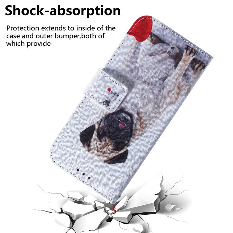 PU Leather Pattern Printing Folio Flip Case Wallet Stand Soft TPU Inner Phone Cover for Google Pixel 6 Pro - Pug