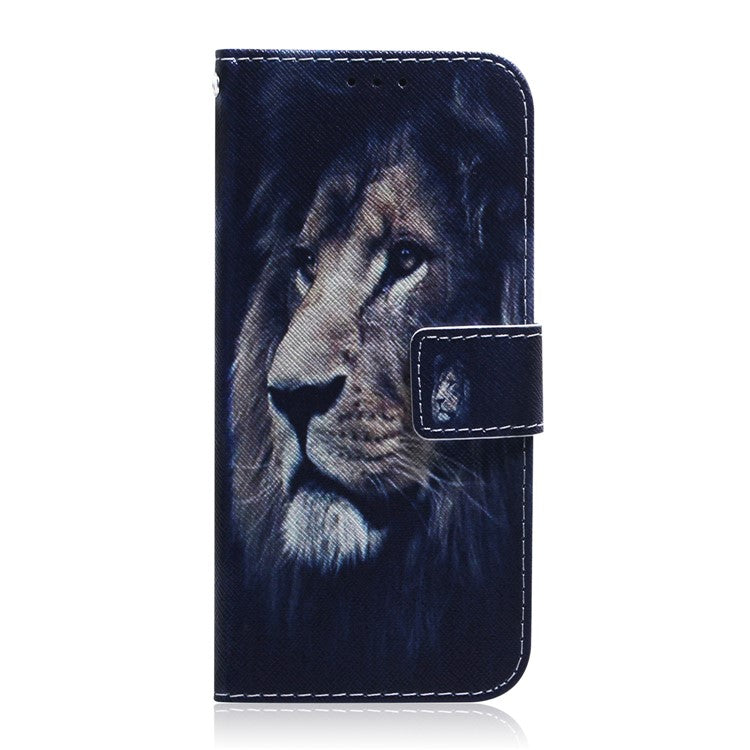 PU Leather Pattern Printing Folio Flip Case Wallet Stand Soft TPU Inner Phone Cover for Google Pixel 6 Pro - Lion