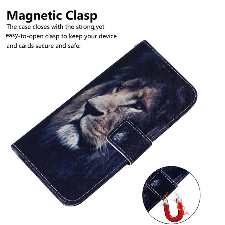 PU Leather Pattern Printing Folio Flip Case Wallet Stand Soft TPU Inner Phone Cover for Google Pixel 6 Pro - Lion