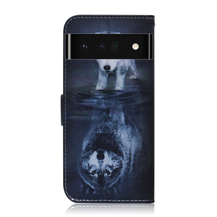 PU Leather Pattern Printing Folio Flip Case Wallet Stand Soft TPU Inner Phone Cover for Google Pixel 6 Pro - Dog and Wolf