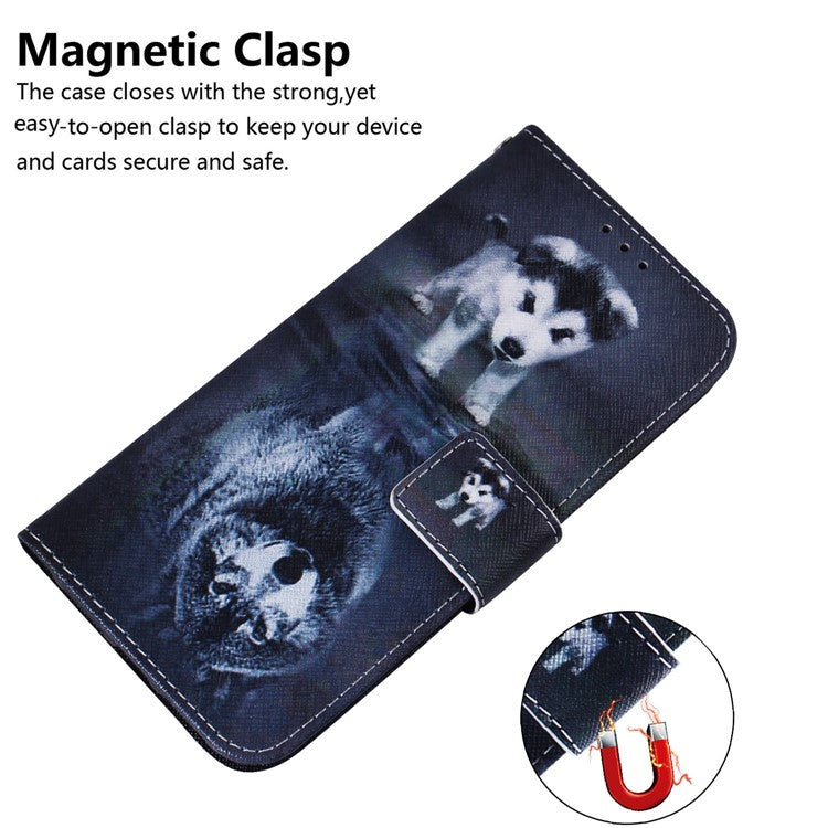 PU Leather Pattern Printing Folio Flip Case Wallet Stand Soft TPU Inner Phone Cover for Google Pixel 6 Pro - Dog and Wolf