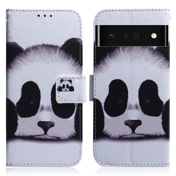 PU Leather Pattern Printing Folio Flip Case Wallet Stand Soft TPU Inner Phone Cover for Google Pixel 6 Pro - Panda