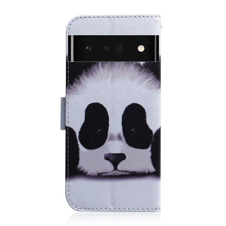 PU Leather Pattern Printing Folio Flip Case Wallet Stand Soft TPU Inner Phone Cover for Google Pixel 6 Pro - Panda