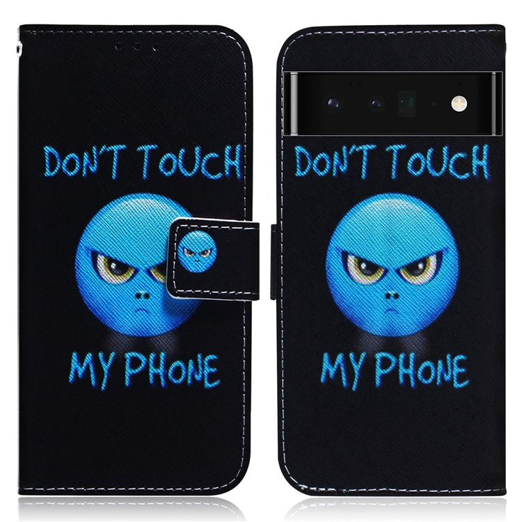 PU Leather Pattern Printing Folio Flip Case Wallet Stand Soft TPU Inner Phone Cover for Google Pixel 6 Pro - Don't Touch My Phone