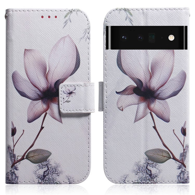 PU Leather Pattern Printing Folio Flip Case Wallet Stand Soft TPU Inner Phone Cover for Google Pixel 6 Pro - Magnolia Flower