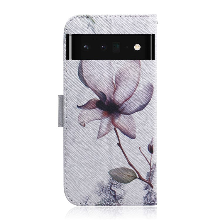 PU Leather Pattern Printing Folio Flip Case Wallet Stand Soft TPU Inner Phone Cover for Google Pixel 6 Pro - Magnolia Flower