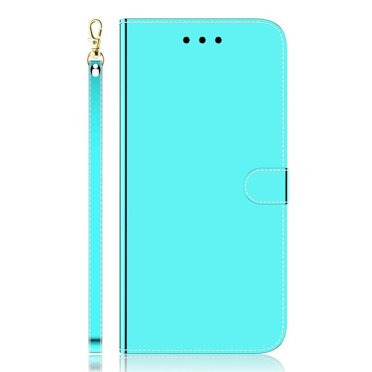 For Google Pixel 6 Durable PU Leather Mirror-like Surface Wallet Stand Phone Cover Shell - Cyan