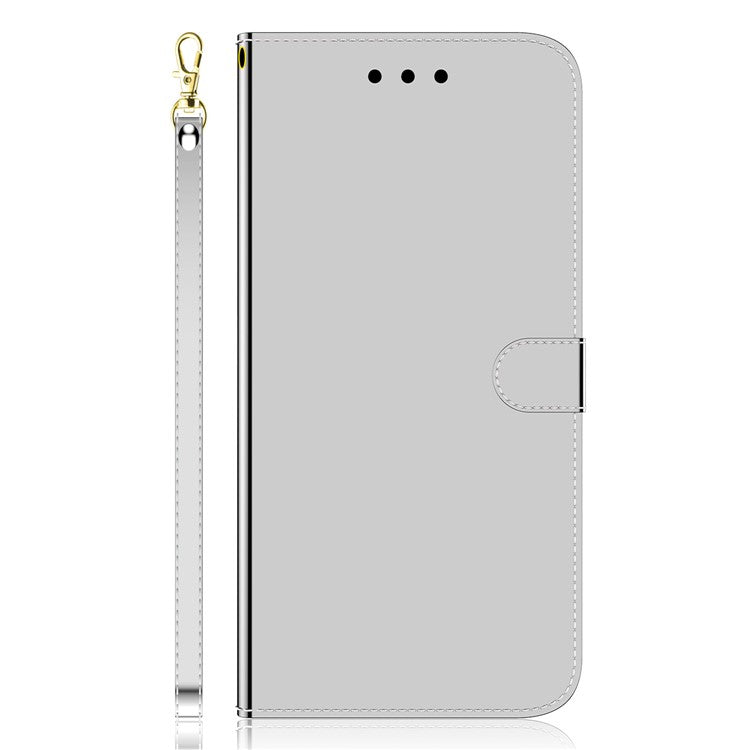 For Google Pixel 6 Durable PU Leather Mirror-like Surface Wallet Stand Phone Cover Shell - Silver