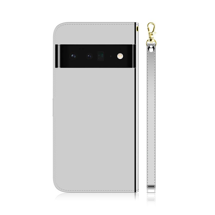 For Google Pixel 6 Durable PU Leather Mirror-like Surface Wallet Stand Phone Cover Shell - Silver