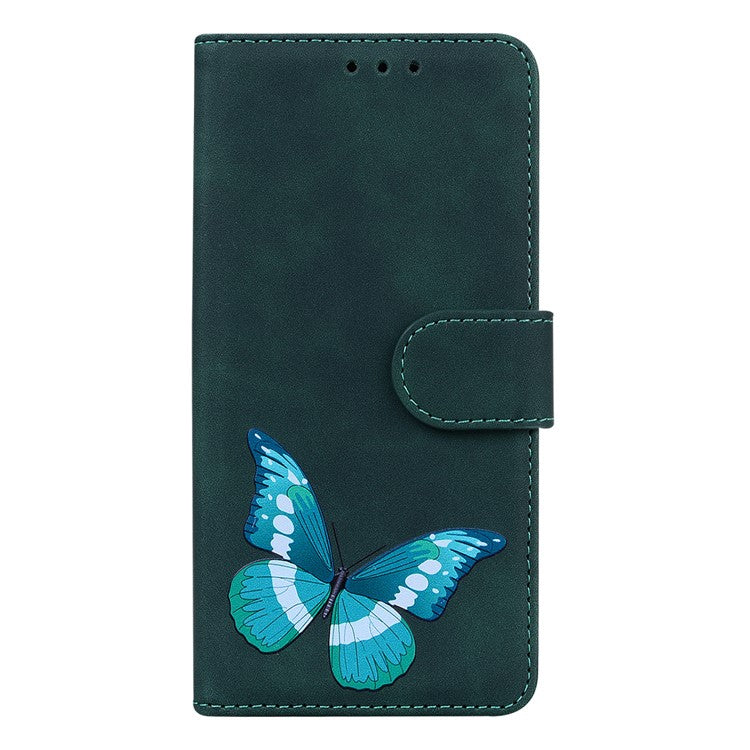 Skin-touch Butterfly Printing PU Leather Magnetic Clasp Flip Phone Case Wallet Cover with Stand for Google Pixel 6 - Green